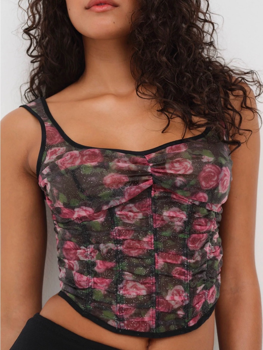 For Love & Lemons Ciara Rose Print Sheer Lace-Up Bustier.  NWT